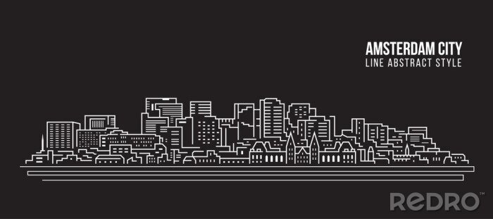 Sticker Cityscape Vector de Illustratieontwerp van de Bouwlijnkunst - de stad van Amsterdam