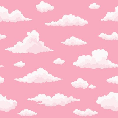 Cloud vector naadloos patroon. Wit, roze wolken op hemel roze zonsondergang. Herhaal druk.