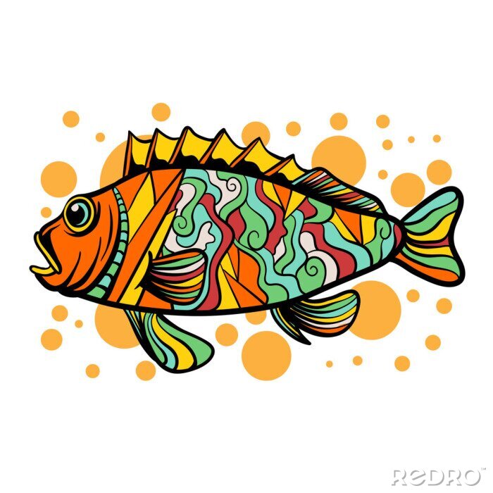 Sticker Colorful fish illustration with pop art style. Fish creative design for web, sticker, tshirt, poster, or wall art.