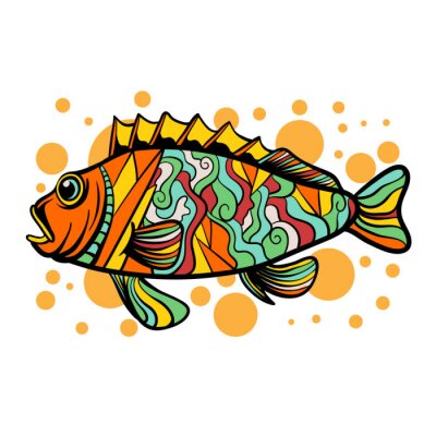 Sticker Colorful fish illustration with pop art style. Fish creative design for web, sticker, tshirt, poster, or wall art.