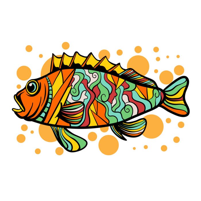 Sticker Colorful fish illustration with pop art style. Fish creative design for web, sticker, tshirt, poster, or wall art.