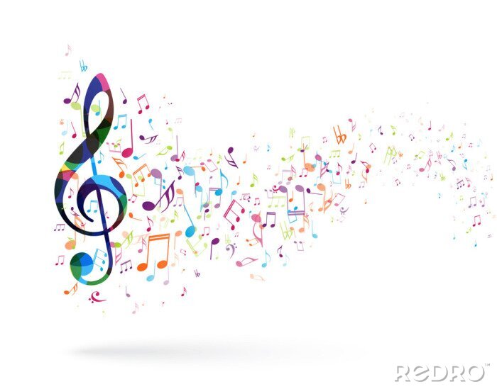 Sticker Colorful music notes background, abstract sign and symbol