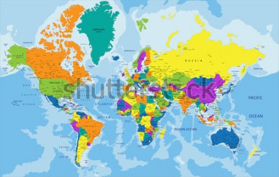 Sticker Colorful World political map with clearly labeled, separated layers. Vector illustration.