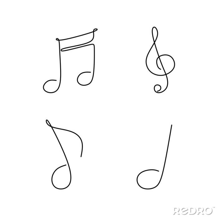 Sticker continuous line drawing of note music symbol set collection