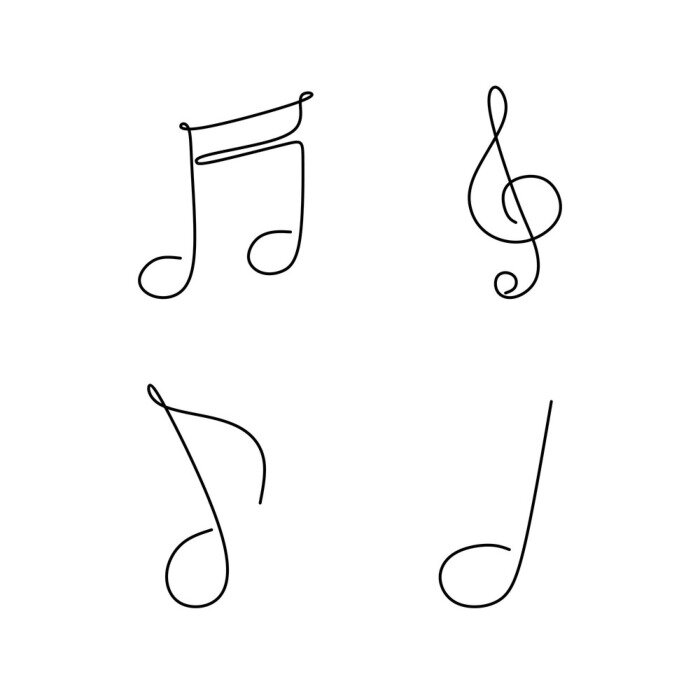 Sticker continuous line drawing of note music symbol set collection