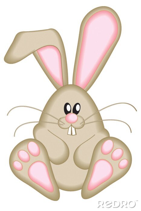 Sticker Creme konijntje met roze oren