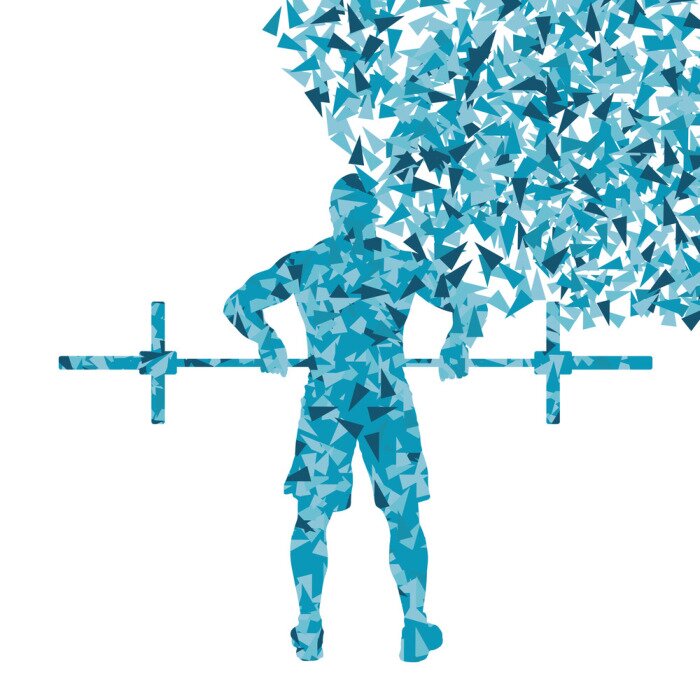 Sticker Crossfit man gewichtheffen vector, achtergrond, concept