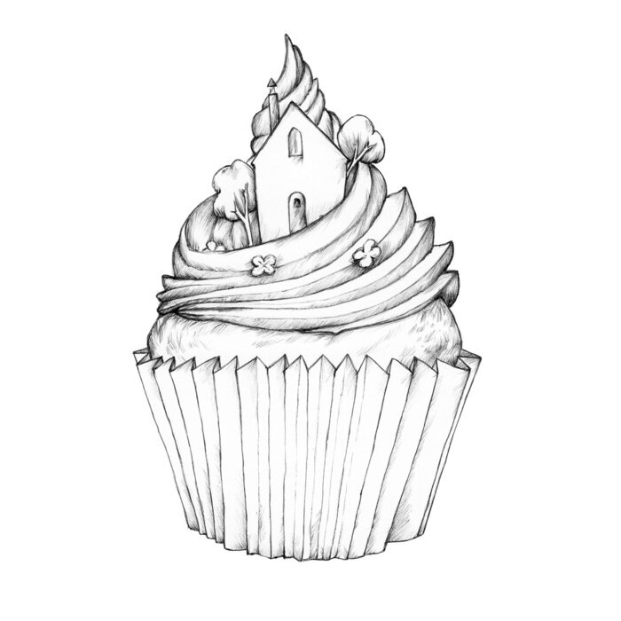 Sticker Cupcake met cottage