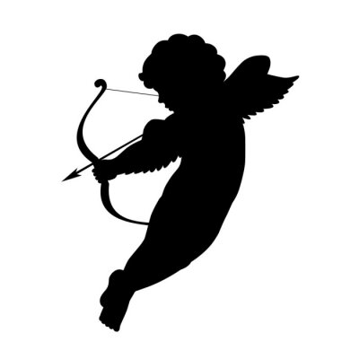 Sticker Cupido die het zwarte silhouet van de boog strakker maakt