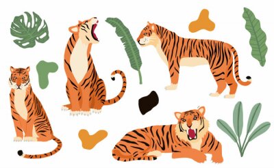 Sticker Cute animal object collection with leopard,tiger. illustration for icon,logo,sticker,printable