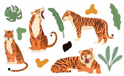 Sticker Cute animal object collection with leopard,tiger. illustration for icon,logo,sticker,printable