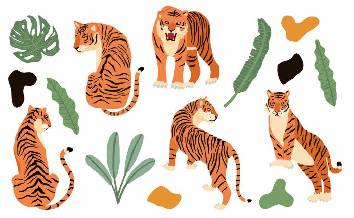 Sticker Cute animal object collection with leopard,tiger. illustration for icon,logo,sticker,printable