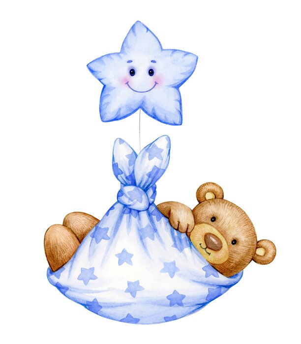 Sticker  Cute  baby  Teddy bear cartoon  with star, isolated on white.