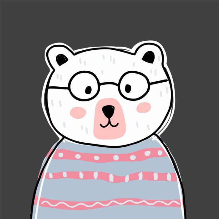 Sticker Cute bear character with glasses. Vector illustration for birthday invitation,postcard and sticker