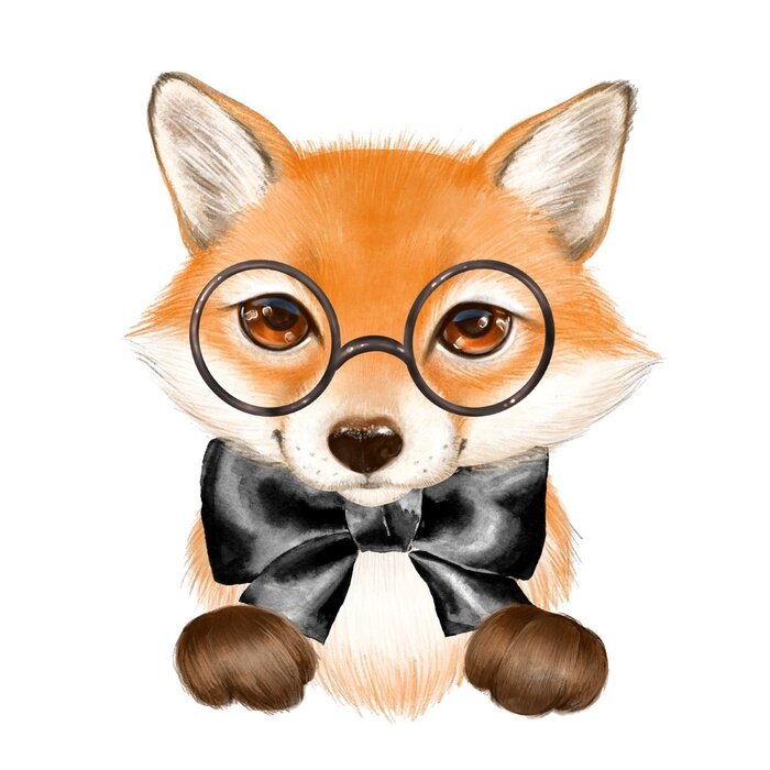 Sticker Cute cartoon fox wearing glasses isolated on white background