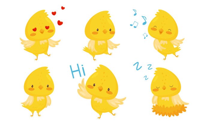 Sticker Cute Chicken Cartoon Chracters, Emotional Funny Bird in Different Situations Vector Illustration