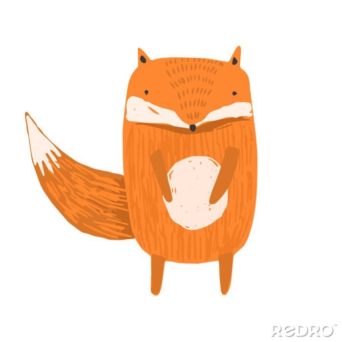 Sticker Cute childish hand drawn orange fox illustration isolated on white background. Kids sketchy foxy character for print design, stickers, background decoration