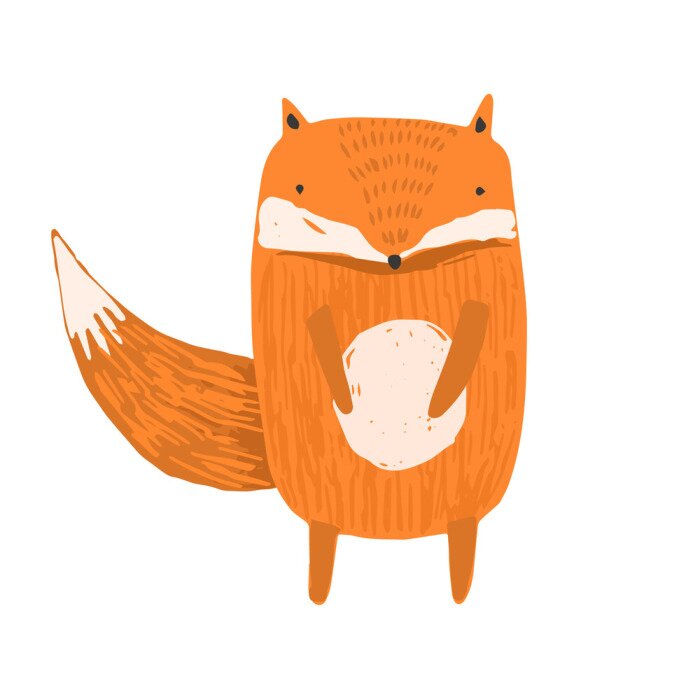 Sticker Cute childish hand drawn orange fox illustration isolated on white background. Kids sketchy foxy character for print design, stickers, background decoration