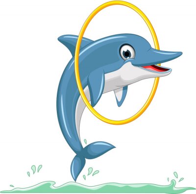Sticker cute dolphin cartoon jumping