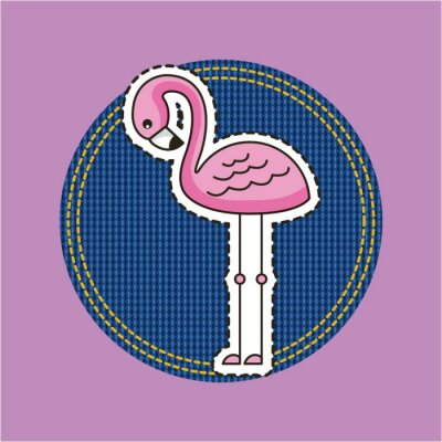Sticker cute flamingo bird pink patch fashion image vector illustration