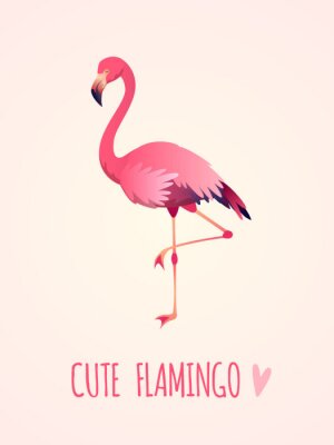 Sticker Cute flamingo. Tropical pink bird, girl card poster exotic wild nature, party beach beauty sticker isolated cartoon