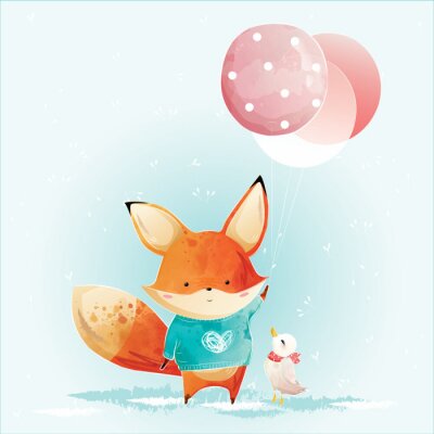 Sticker Cute Fox Holding Christmas Balloons