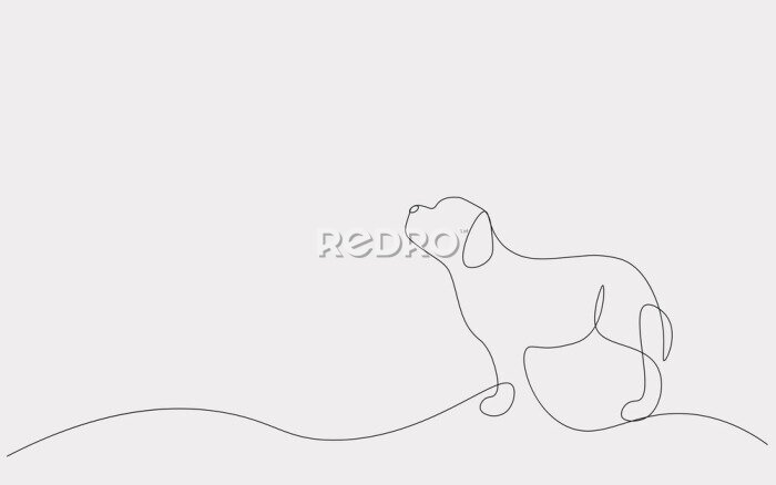 Sticker Cute puppy animal silhouette one line drawing, vector illustration