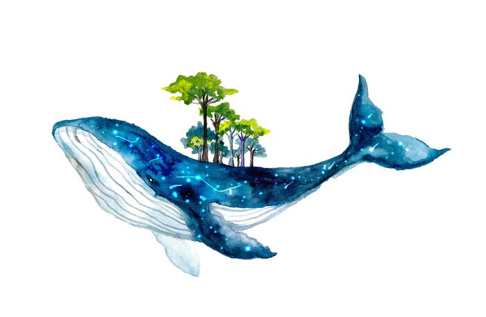 Sticker Cute watercolor whale. Dreams illustrations