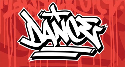 Sticker Dance Graffiti Font Lettering With A Red Background