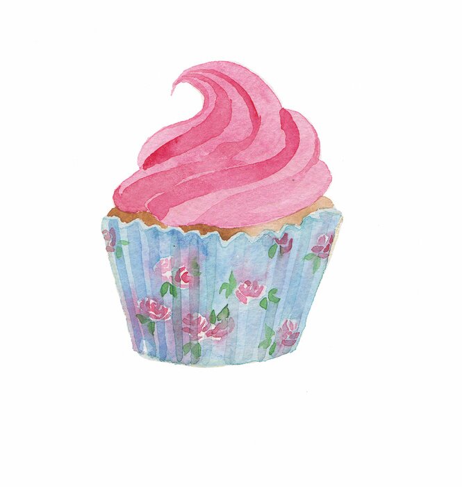 Sticker de cupcake aquarel hand tekening behang geïsoleerd op de witte achtergrond