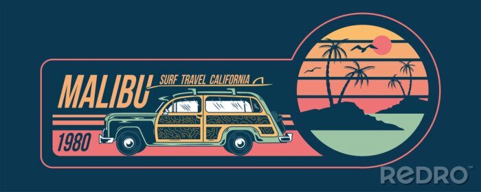 Sticker De grafiek van de vakantie met zonsondergang