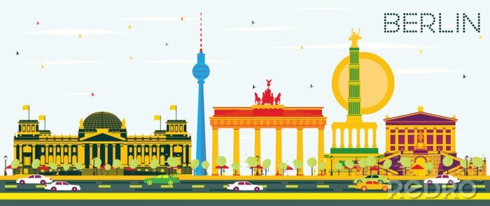 Sticker De Horizon van Berlijn met Color Gebouwen en Blue Sky.