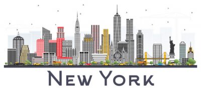 Sticker De Horizon van New York de VS met Gray Skyscrapers Isolated op Witte Achtergrond.