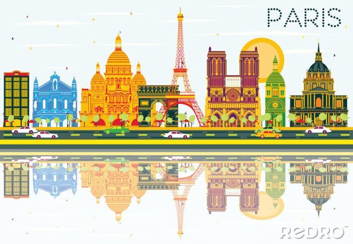 Sticker De Horizon van Parijs met Color Gebouwen, Blauwe Hemel en Reflections.