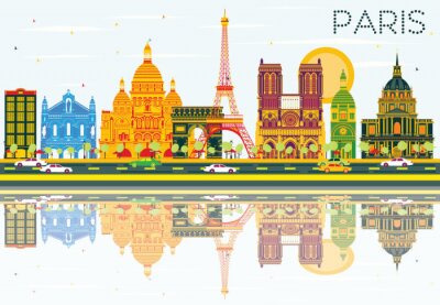Sticker De Horizon van Parijs met Color Gebouwen, Blauwe Hemel en Reflections.