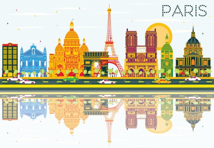 Sticker De Horizon van Parijs met Color Gebouwen, Blauwe Hemel en Reflections.