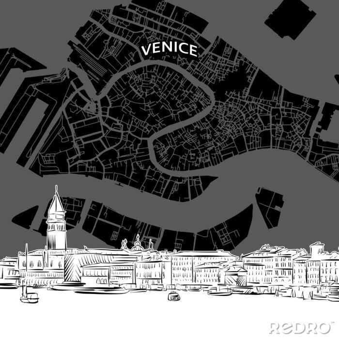 Sticker De horizon van Venetië met kaart