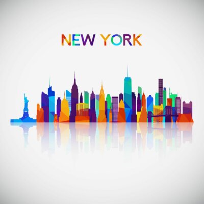 Sticker De horizonsilhouet van New York in kleurrijke geometrische stijl. Symbool voor uw ontwerp. Vector illustratie.