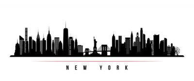 Sticker De horizontale banner van de de stadshorizon van New York. Zwart-wit silhouet van de stad van New York, de VS Vector sjabloon voor uw ontwerp.