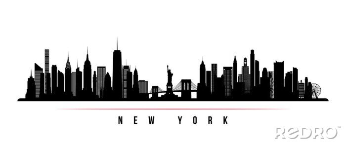 Sticker De horizontale banner van de de stadshorizon van New York. Zwart-wit silhouet van de stad van New York, de VS Vector sjabloon voor uw ontwerp.