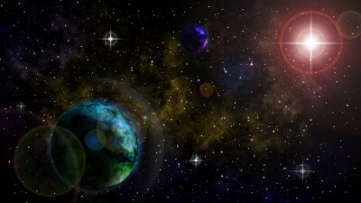 De kosmos van de planeet van verschillende kleuren tussen de sterren