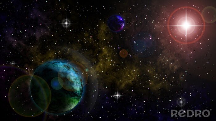 Sticker De kosmos van de planeet van verschillende kleuren tussen de sterren