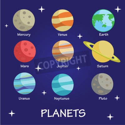 Sticker De negen planeten van het zonnestelsel en de sterren