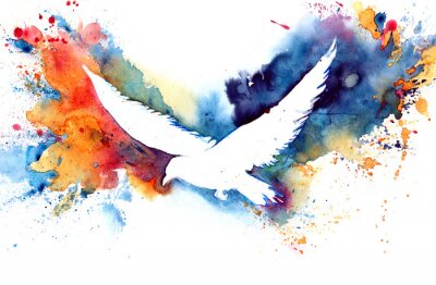 Sticker De omtrek van een vogel tegen de achtergrond van een gekleurde vlek