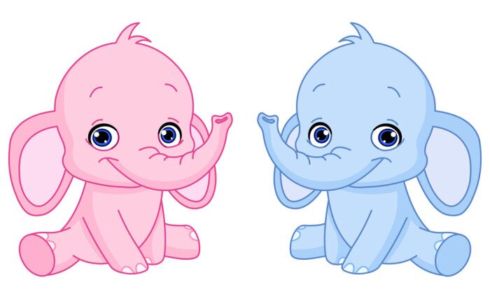 Sticker De roze en blauwe illustratie van het olifantsbeeldverhaal