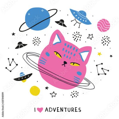Sticker De roze kattenplaneet