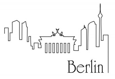 Sticker De stad van Berlijn één achtergrond van de lijntekening