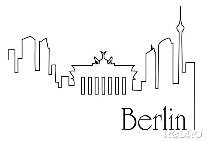 Sticker De stad van Berlijn één achtergrond van de lijntekening