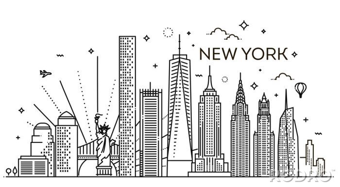 Sticker De stadshorizon van New York, vectorillustratie, vlak ontwerp