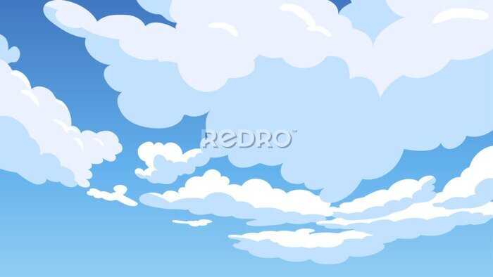 Sticker De wolken van het beeldverhaal op blauwe hemel